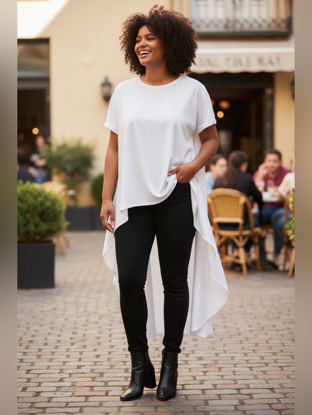 Round Neck Short Sleeve High Low Top